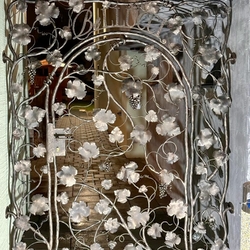 Portillon forg� à la main, d�cor� de vigne, fabriqu� pour un restaurant 